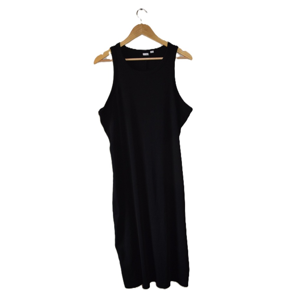 GAP Tank Dress Womens XL Black Excellent Ribbed Sleeveless Midi Crew Neck